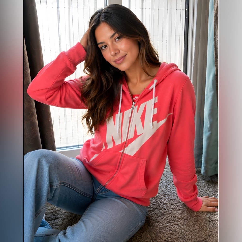 Nike Coral Pink Full-Zip Hoodie with White Logo